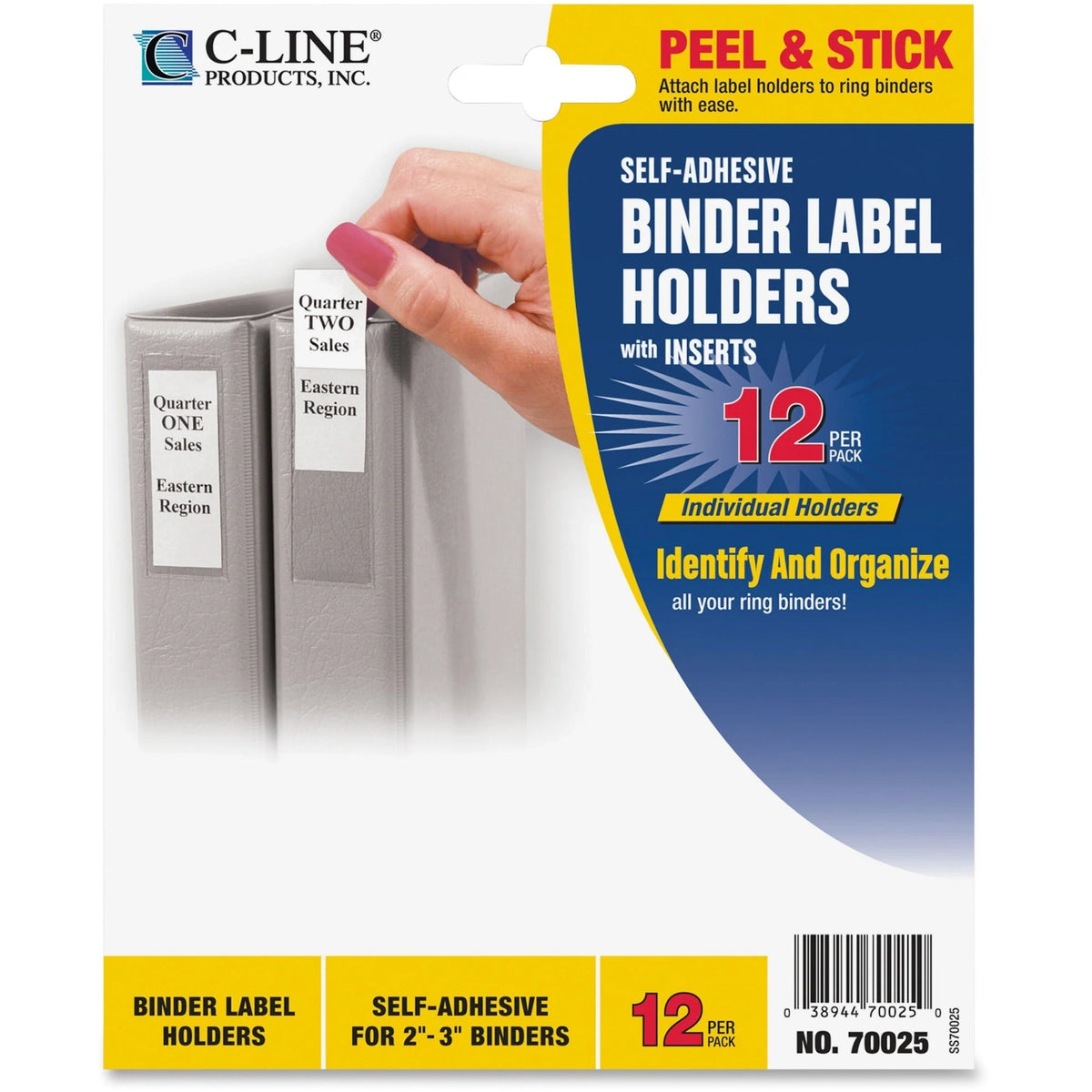 C-Line Self-Adhesive Binder Labels: Clear Vinyl 1.8’’ x 3.3’’ - 12 Pack - Labels