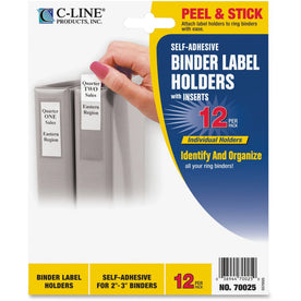 C-Line Self-Adhesive Binder Labels: Clear Vinyl 1.8’’ x 3.3’’ - 12 Pack - Labels