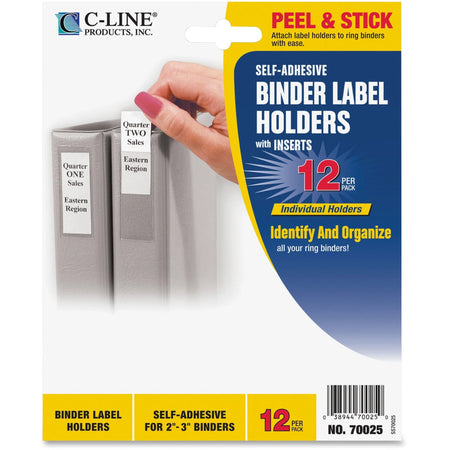 C-Line Self-Adhesive Binder Labels: Clear Vinyl 1.8’’ x 3.3’’ - 12 Pack - Labels