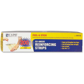 C-Line Self-Adhesive Reinforcing Strips: Clear Plastic 10.8’’ x 1’’ 200/Box - Binder Reinforcements