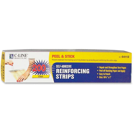 C-Line Self-Adhesive Reinforcing Strips: Clear Plastic 10.8’’ x 1’’ 200/Box - Binder Reinforcements