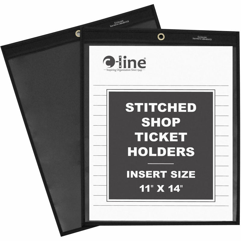 C-Line Shop Ticket Holders: Stitched 11’’ x 14’’ Vinyl Clear/Black - Sheet Protectors