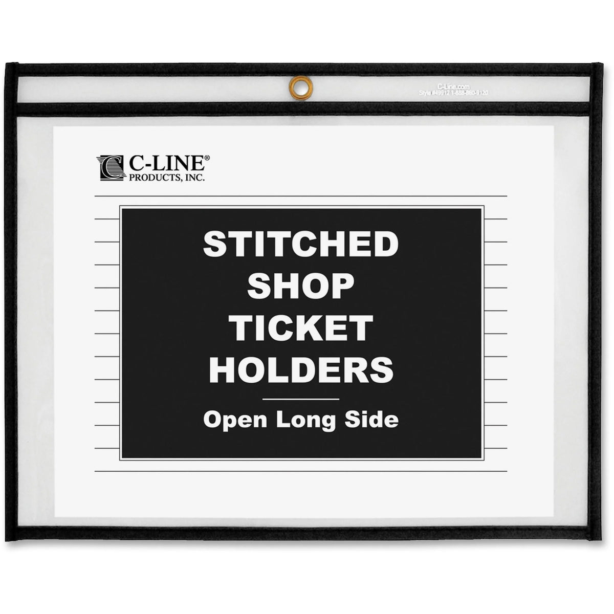 C-Line Side Load Stitched Shop Ticket Holders - 8.50’’ x 11’’ - Vinyl - Black/Clear - Sturdy - 25/Box - Sheet Protectors