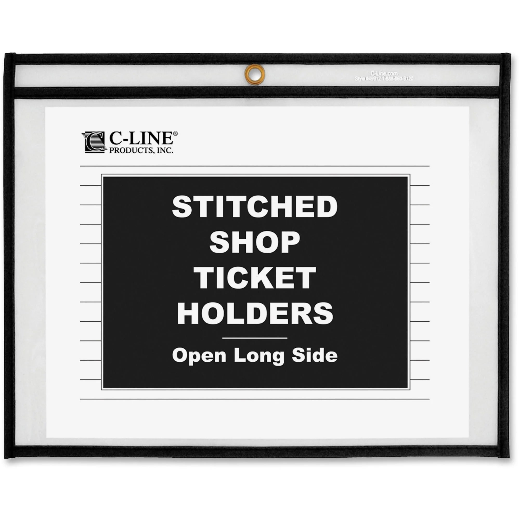 C-Line Side Load Stitched Shop Ticket Holders - 8.50’’ x 11’’ - Vinyl - Black/Clear - Sturdy - 25/Box - Sheet Protectors
