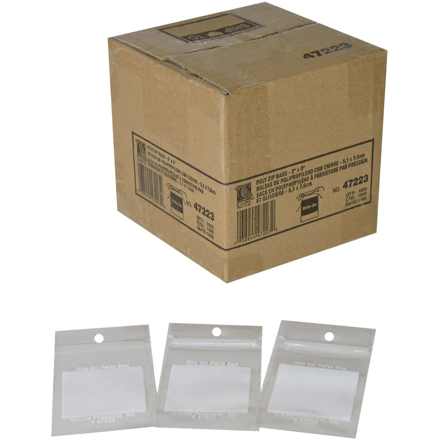 C-Line Small Parts Bags: 3x2 Clear Poly - Multipurpose - 1000/ Carton - Storage Pouches