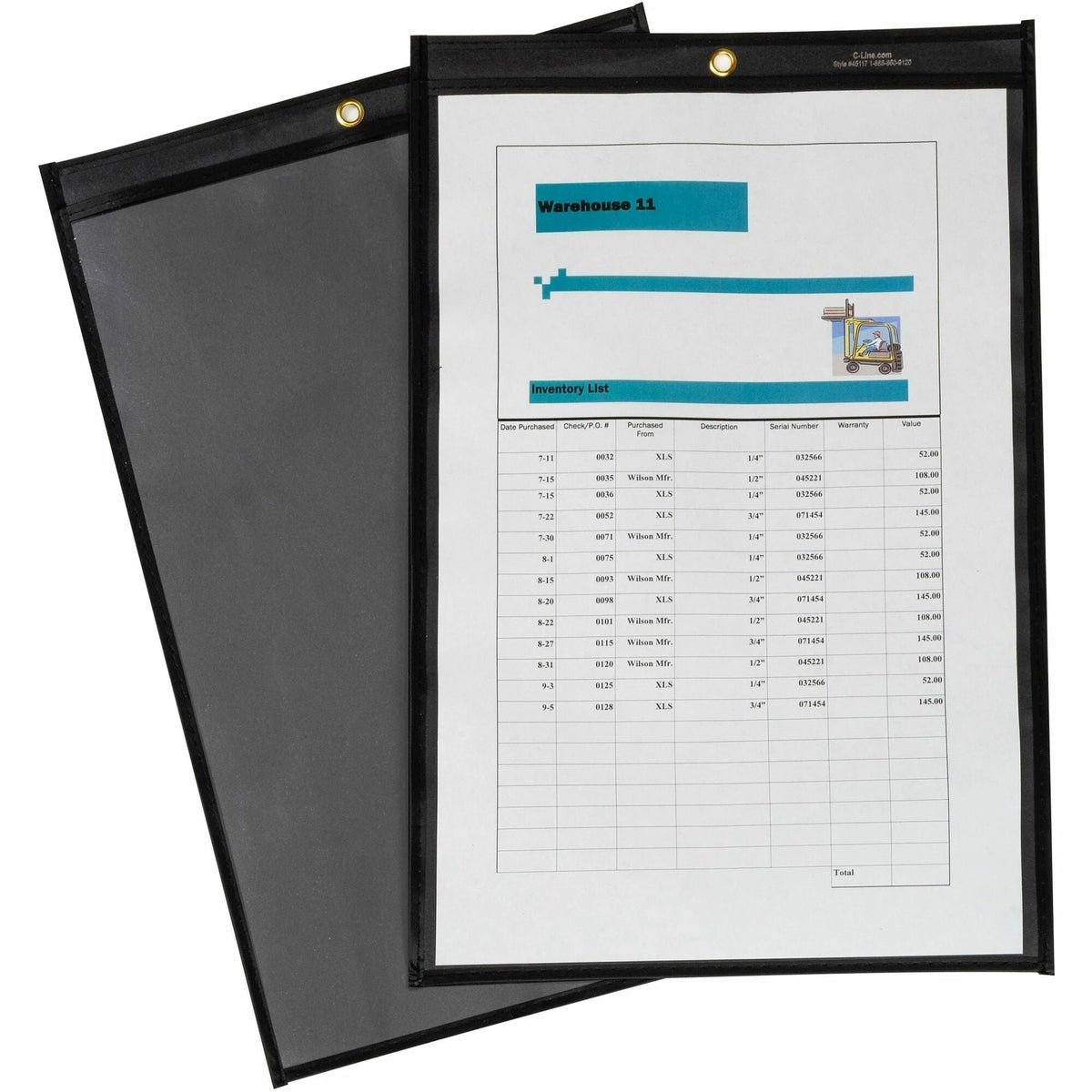 C-Line Stitched Shop Ticket Holders - Heavy Duty Vinyl - 25/Box - Sheet Protectors