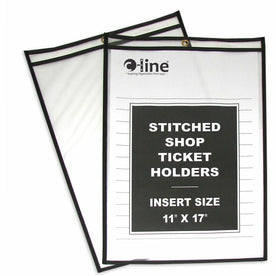 C-Line Stitched Vinyl Shop Ticket Holders - 11x17 Media Support - Sturdy Black & Clear - 25/Box - Sheet Protectors