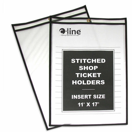 C-Line Stitched Vinyl Shop Ticket Holders - 11x17 Media Support - Sturdy Black & Clear - 25/Box - Sheet Protectors