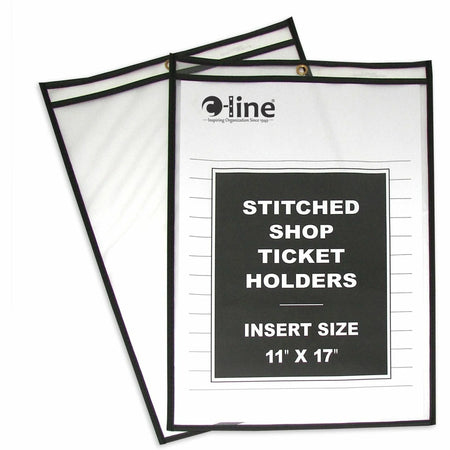 C-Line Stitched Vinyl Shop Ticket Holders - 11x17 Media Support - Sturdy Black & Clear - 25/Box - Sheet Protectors