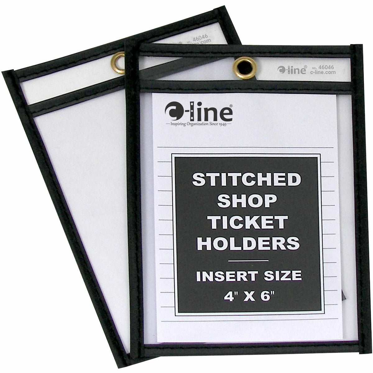 C-Line Stitched Vinyl Shop Ticket Holders - 4x6 Media Support - Clear & Black - 25/Box - Sheet Protectors