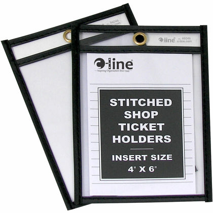 C-Line Stitched Vinyl Shop Ticket Holders - 4x6 Media Support - Clear & Black - 25/Box - Sheet Protectors