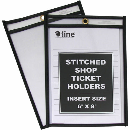 C-Line Stitched Vinyl Shop Ticket Holders - 6’’ x 9’’ Media Support - Black & Clear - Sturdy (25/Box) - Sheet Protectors