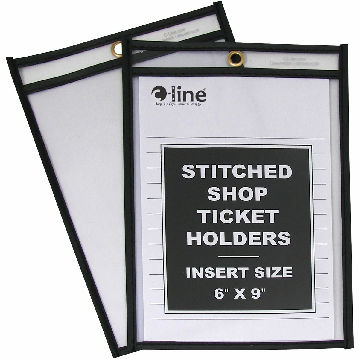 C-Line Stitched Vinyl Shop Ticket Holders - 6’’ x 9’’ Media Support - Black & Clear - Sturdy (25/Box) - Sheet Protectors