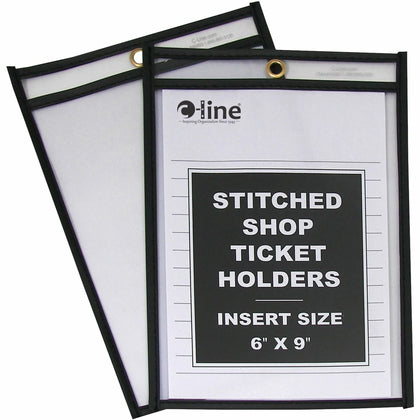C-Line Stitched Vinyl Shop Ticket Holders - 6’’ x 9’’ Media Support - Black & Clear - Sturdy (25/Box) - Sheet Protectors