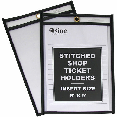 C-Line Stitched Vinyl Shop Ticket Holders - 6’’ x 9’’ Media Support - Black & Clear - Sturdy (25/Box) - Sheet Protectors