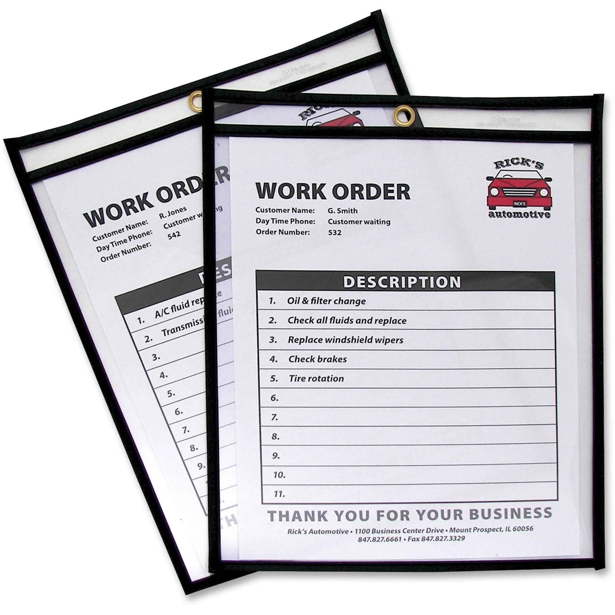 C-Line Stitched Vinyl Shop Ticket Holders - 8.50’’ x 11’’ - Black & Clear - Sturdy - 25/Box - Sheet Protectors