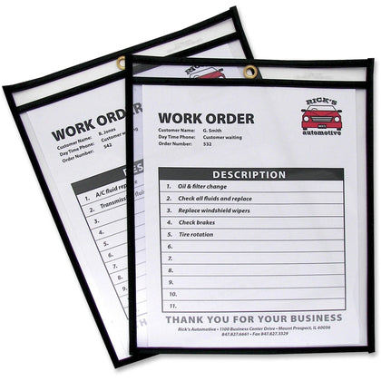 C-Line Stitched Vinyl Shop Ticket Holders - 8.50’’ x 11’’ - Black & Clear - Sturdy - 25/Box - Sheet Protectors