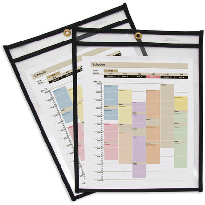 C-Line Stitched Vinyl Shop Ticket Holders - 9’’ x 12’’ - Black & Clear - Sturdy - 25/Box - Sheet Protectors