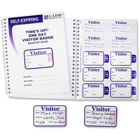 C-Line Time’s Up! Visitor Badges Registry Log Book - Efficient Management - ID & Supplies