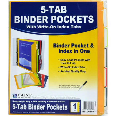 C-Line Write-on Tab Poly Binder Pockets - Organize Sheets in Style