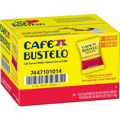 Caf√© Bustelo® Ground Espresso Coffee: Regular Dark Roast - 2 oz - 30/Carton - Coffee