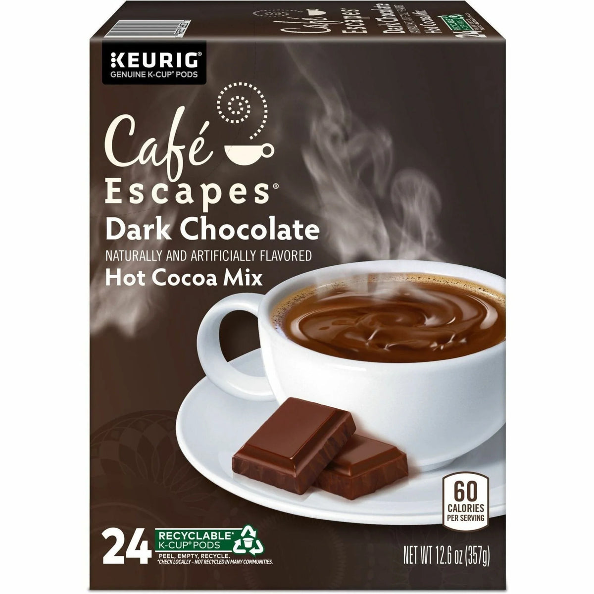 Café Escapes K-Cup Pod Dark Chocolate Hot Cocoa Keurig Single-Serve Pods 24 Count / Pack Kosher (GMT6802)