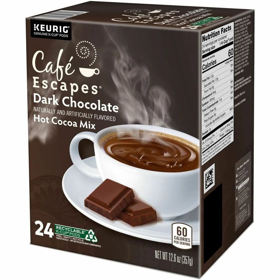 Café Escapes K-Cup Pod Dark Chocolate Hot Cocoa Keurig Single-Serve Pods 24 Count / Pack Kosher (GMT6802)