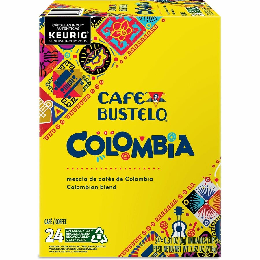 Café Bustelo K-Cup Colombia Coffee - Compatible with Keurig Brewer - Medium - Per Box - 24