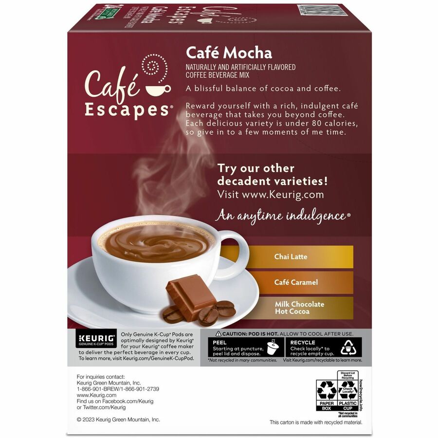 Café Escapes® K-Cup Pod Mocha Keurig Single-Serve Pods 24 Count - Compatible with Brewer - Coffee