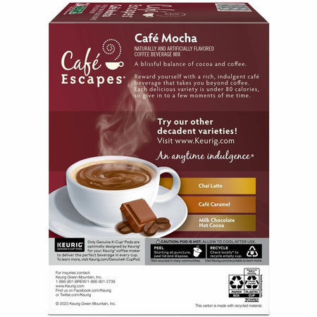 Café Escapes® K-Cup Pod Mocha Keurig Single-Serve Pods 24 Count - Compatible with Brewer - Coffee