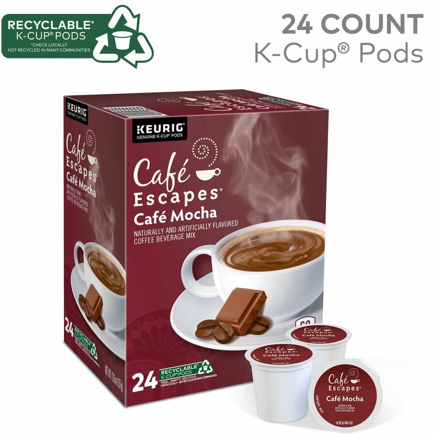 Café Escapes® K-Cup Pod Mocha Keurig Single-Serve Pods 24 Count - Compatible with Brewer - Coffee