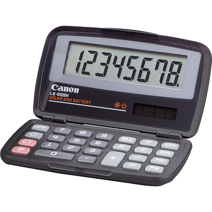 Canon LS555H Wallet Calculator - Hard Shell Cover Auto Power Off - 8 Digits - LCD - Battery/Solar Powered - Black