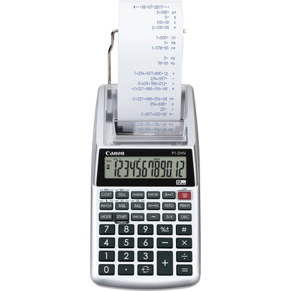 Canon P1DHV3 Compact Printing Calculator - Sign Change Memory Item Count - 12 Digits - 1.6’’ x 3.9’’ 7.7’’ - Silver