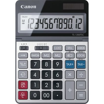 Canon TS1200TSC Desktop Calculator - 12-Digit Extra Large Display - Solar Powered - Metal - 7’’x5’’x0.7’’ - Calculators