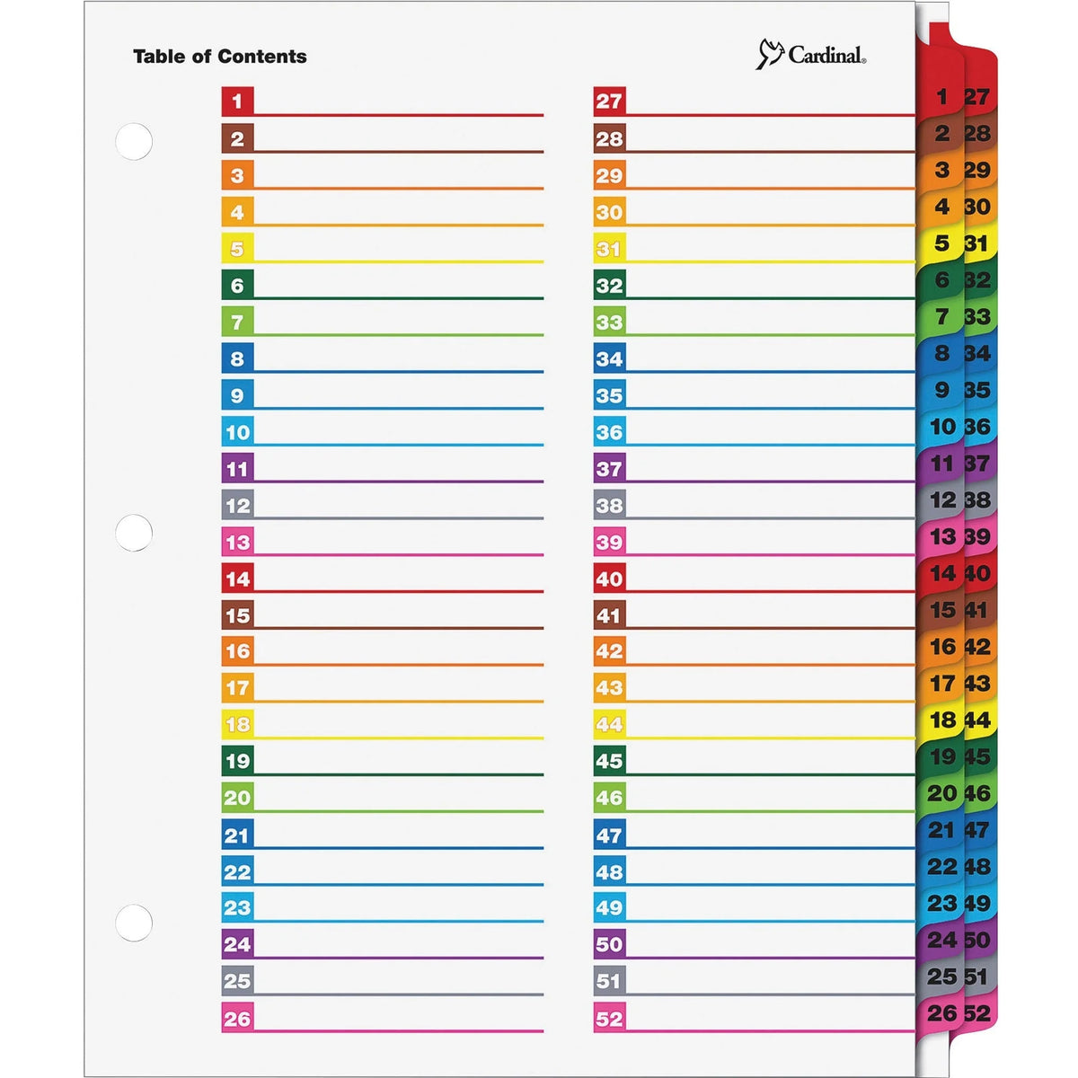 Cardinal® OneStep Printable Dividers: 52 Multicolor Tabs Letter Size 3-Hole Punched - Index Divider
