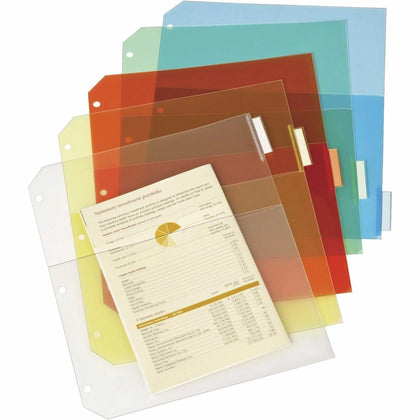 Cardinal® Ring Binder Poly Pockets: 20-Sheet Capacity Letter Size 3-Hole Assorted Colors - 5/Pack - Pockets