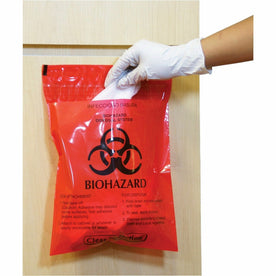 CareTek Stick-On Biohazard Waste Bags: 1.40 Quart Capacity - Red - 100/Box - Medical Bags & Containers