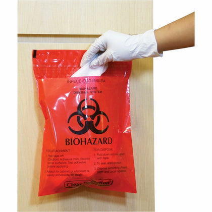 CareTek Stick-On Biohazard Waste Bags: 1.40 Quart Capacity - Red - 100/Box - Medical Bags & Containers