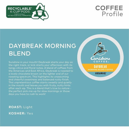 Caribou Coffee® K-Cup Daybreak Coffee - Compatible with Keurig Brewer - Regular - Light/Mild - 24 / Box