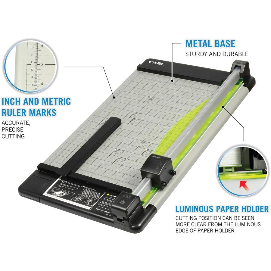 CARL Heavy-Duty Metal Base Paper Trimmer - 36 Sheet Capacity - 18’’ Cutting Length - Trimmers & Accessories
