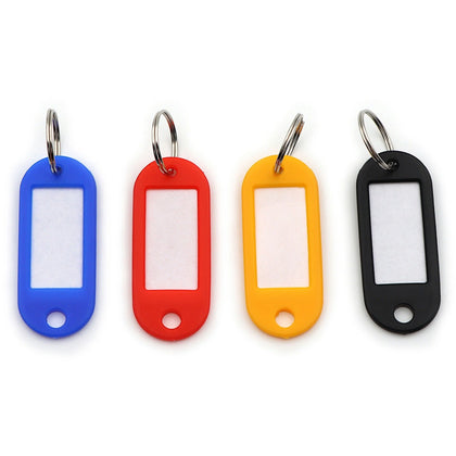 CARL Split Ring Key Tags: 3’’ Length x Width Plastic Assorted Colors - 20 Pack - Tags