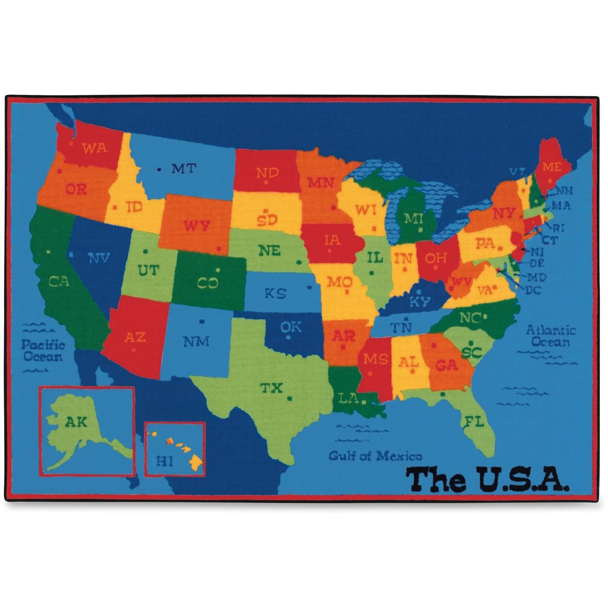 Carpets for Kids® KID$Value Plus™ USA Map Rug - 12 ft x 96’’ - Assorted Colors - Rugs & Mats