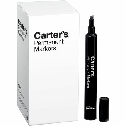 Carter’s Large Desk-Style Permanent Markers - Bold Black Ink - Pack of 12 - & Dry-Erase