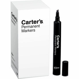 Carter’s Large Desk-Style Permanent Markers - Bold Black Ink - Pack of 12 - & Dry-Erase