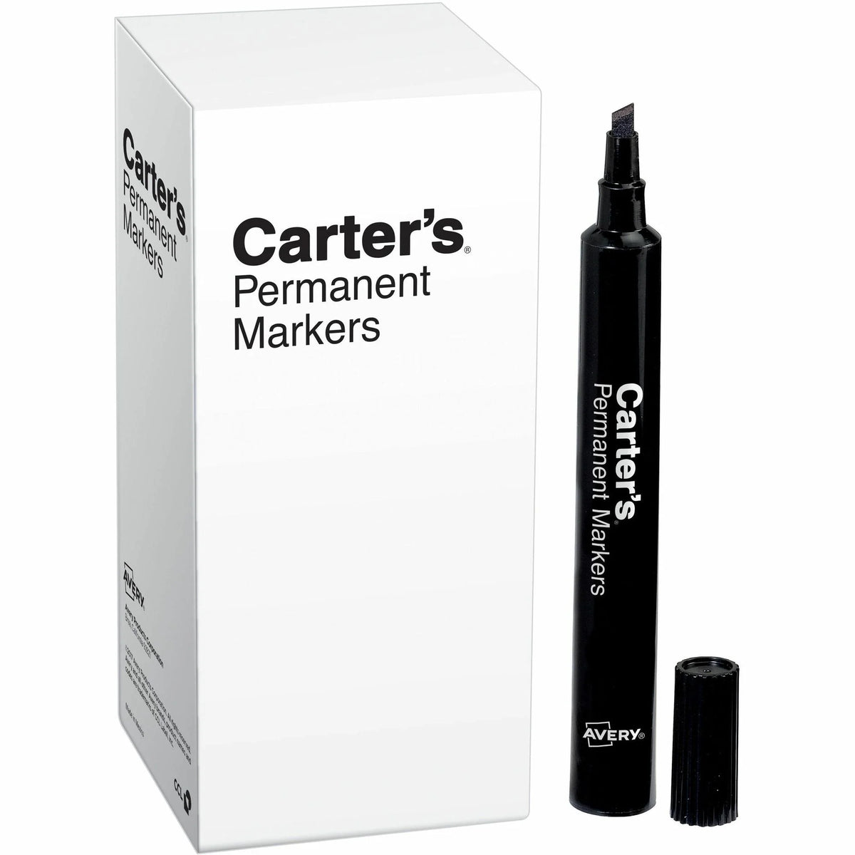 Carter’s Large Desk-Style Permanent Markers - Bold Black Ink - Pack of 12 - & Dry-Erase