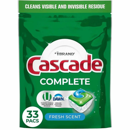 Cascade Complete ActionPacs: Dishwasher Pods for Grease Grime Food & Residue - 33/Bag - Dish/Dishwasher Detergents