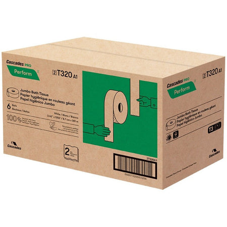 Cascades PRO Perform Jumbo Toilet Paper 2 Ply White (T320) - 3.40’’ Width x 1250 ft Length - 9’’ Roll Diameter