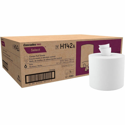 Cascades PRO Select Centerpull Hand Towels: 1-Ply 1080 Sheets White Fiber - Paper Towels