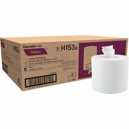 Cascades PRO Select Centerpull Hand Towels - 2 Ply 600 Sheets - White Fiber - 6/Carton - Paper