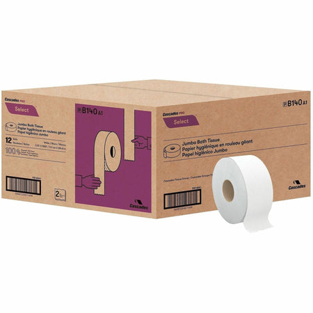Cascades PRO Select Jumbo Toilet Paper - 2 Ply - 3.30’’ Width x 1000 ft Length - White - Fiber - 12 / Carton - Bathroom